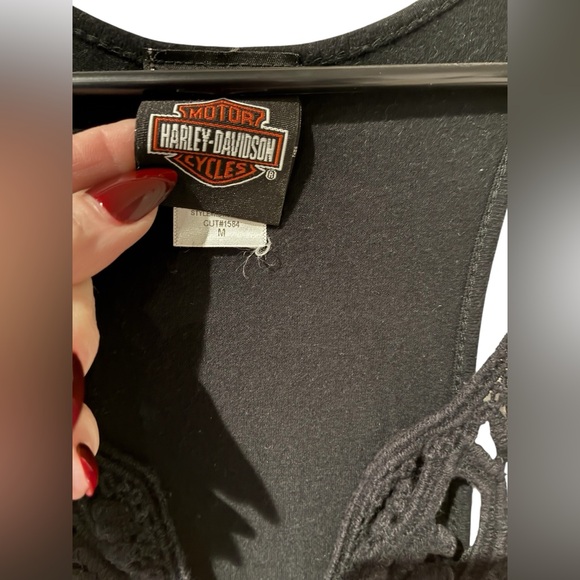 Harley-Davidson Women's Black Crochet w/ Netting Detail Top EXCELLENT CONDITION - Picture 12 of 14